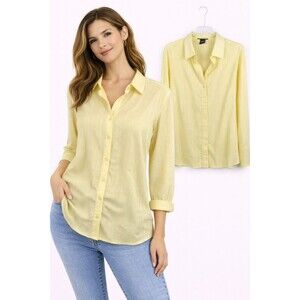 Moda International Swiss Dot Shirt Top Large Yellow Textured Stripe